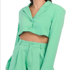 NWT WEWOREWHAT X DANIELLE BERNSTEIN GREEN CROPPED BLAZER